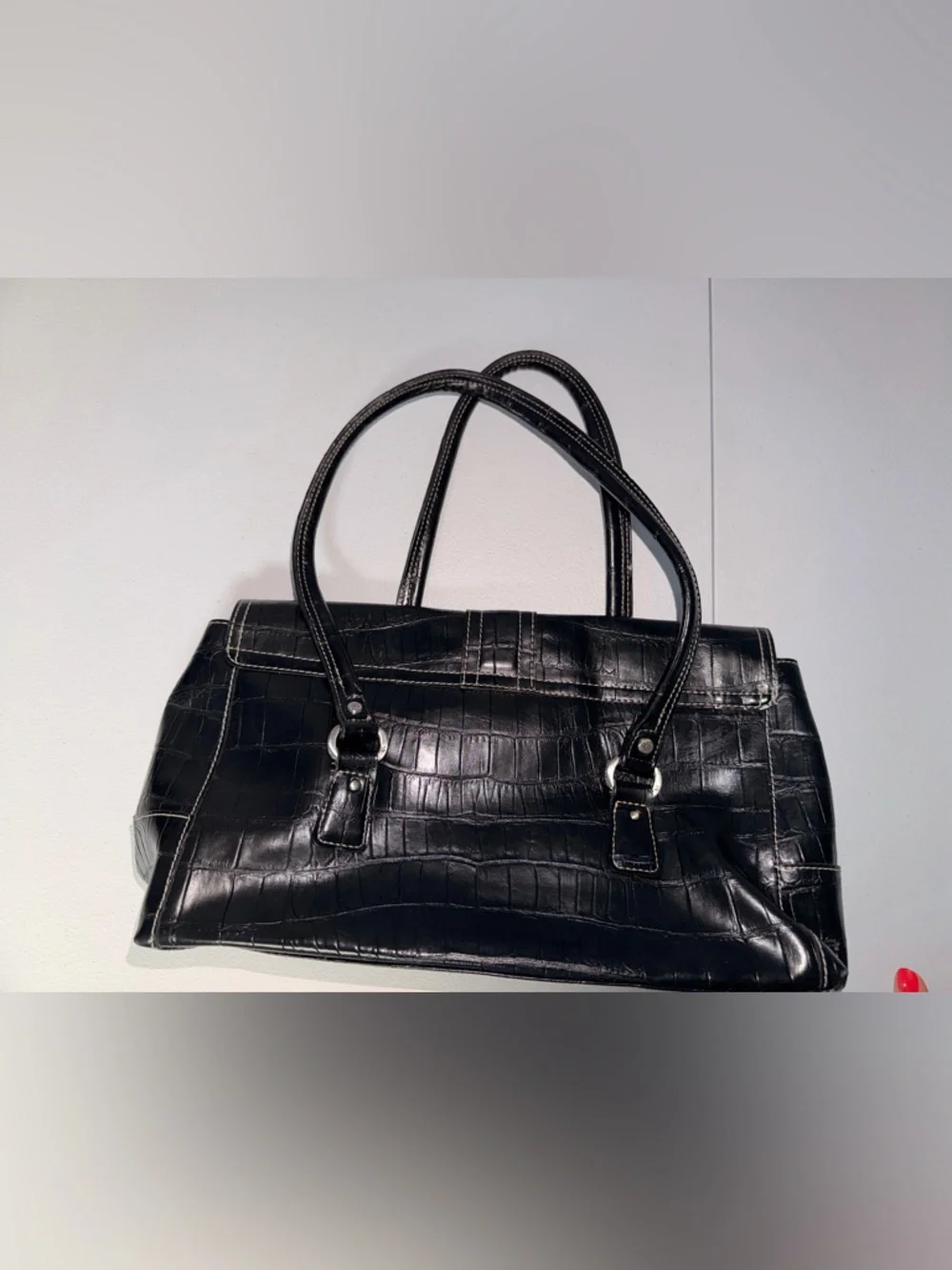 Liz Claiborne Black Croc-Embossed Shoulder Tote - Picture 8 of 16
